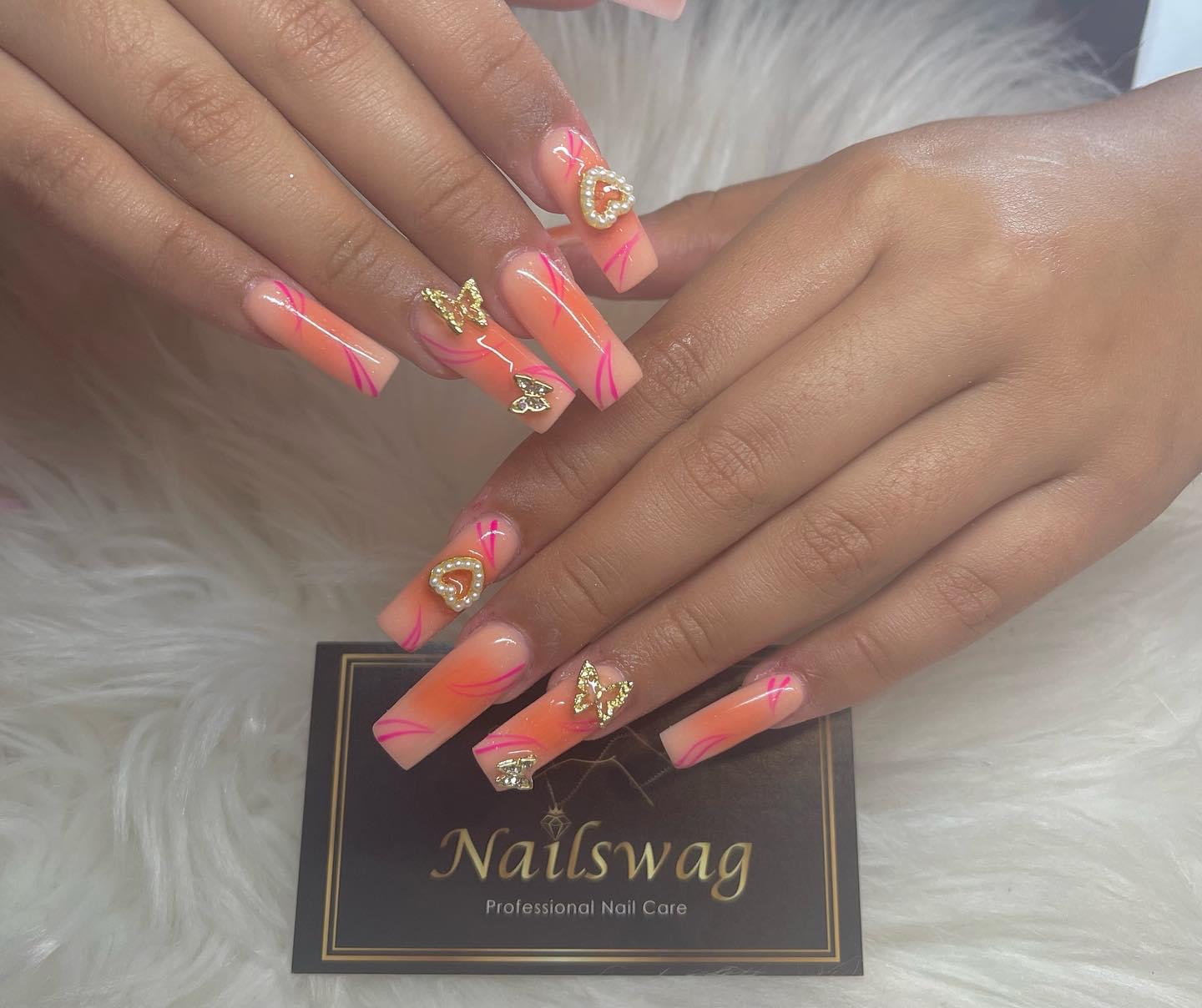 Colorful hand-painted nail art, Nailswag Winchester VA